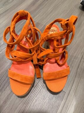 Vince Camuto Bright Orange Suede Wrap Sandals